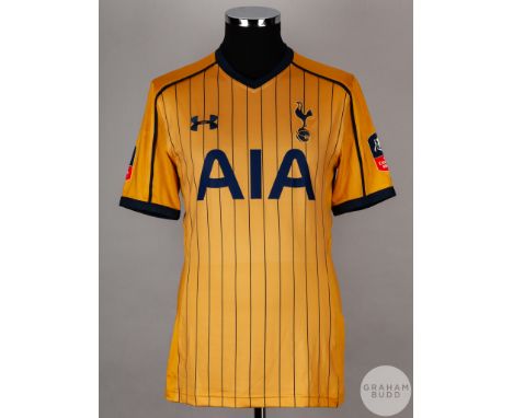 Son Heung-Min gold and blue No.7 Tottenham Hotspur v. Fulham F.A.Cup short-sleeved shirt, 2017, Under Armour, M with v-neck c