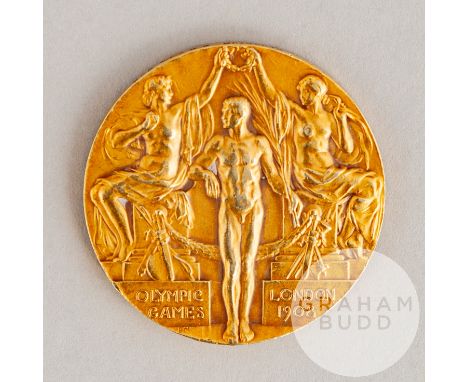 Clyde Purnell 1908 Olympic Games gold medal for Football, designed by Bertram MacKennal, the obverse depicting two women crow