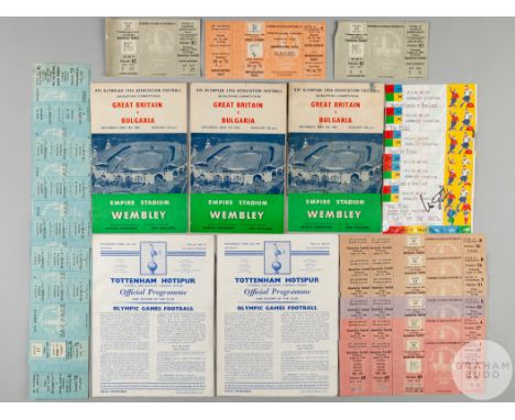1948 London Olympic Games eight Olympic football tickets, comprising 11th August, GB v. Yugoslavia, (four tickets) two unused