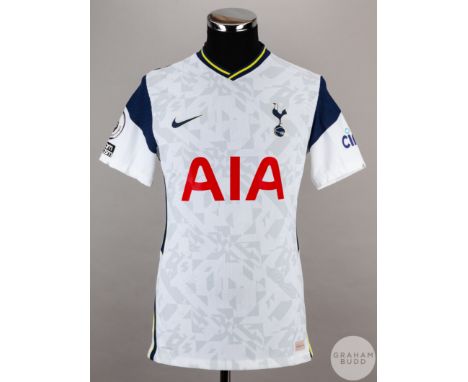 Son Heung Min white No.7 Tottenham Hotspur short-sleeved shirt, 2020-21, Nike, size M, crew neck collar, printed badge, back 