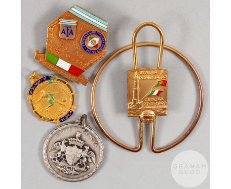 Four medals presented to Ottorino Barassi on the occasion of Italy international football matches, an 18k gold medal inscribe