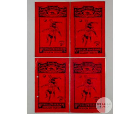 Four Arsenal home match programmes, 1929-30, Chelsea, FA Cup, 11th January 1930,&nbsp;Sheffield Wednesday, 4th January 1930,&