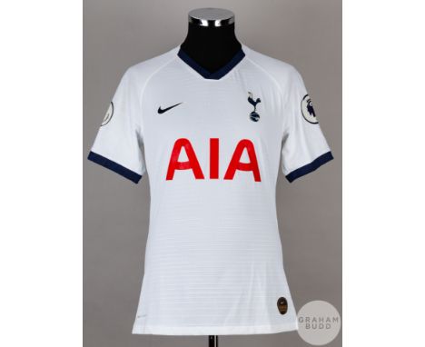 Christian Eriksen white and blue No.23 Tottenham Hotspur short-sleeved shirt, 2019-20, Nike, M with v-neck collar and printed