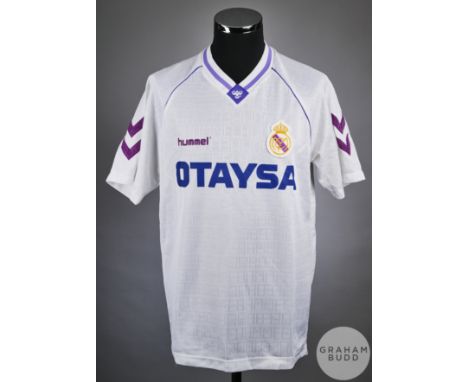 Michel white No.8 Real Madrid v. Utrecht short-sleeved shirt, 1991, Hummel, XL with v-neck collar and embroidered cloth badge