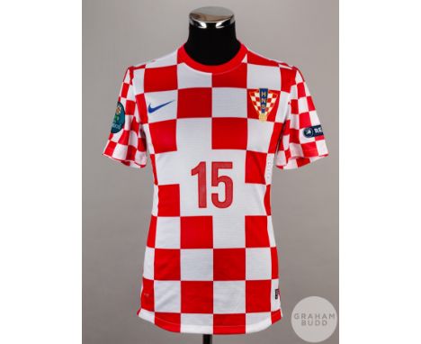 Sime Vrsaljko white and red Croatia No.15 home shirt v Italy, 2012 Euro's, 14th June, Nike, size M, short-sleeved with UEFA E