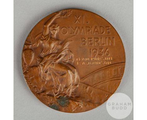 Ernest Johnson, 1936 Berlin Olympic Games bronze prize medal and diploma presented to the Great Britain cyclist Ernest Johnso