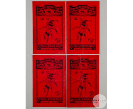 Four Arsenal home match programmes, 1929-30, Derby County, 12th October 1929,&nbsp;Charlton Athletic London Combination, 25th