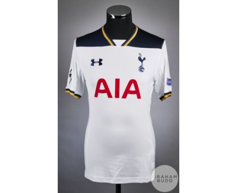 Erik Lamella white No.11 Tottenham Hotspur match issue short sleeve home shirt 2016-17, Under Armour, size M crew neck collar