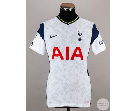Harry Kane white No.10 Tottenham Hotspur short-sleeved shirt, 2020-21, Nike, size S, crew neck collar, printed badge, back le
