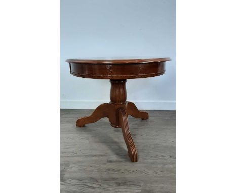 PAIR OF MODERN OAK CIRCULAR OCCASIONAL TABLES,  on tripod supports   53cm high, 66cm diameter