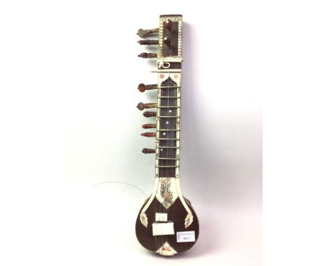 INDIAN SITAR, ALONG WITH A HARP the sitar of small proportions52cm high