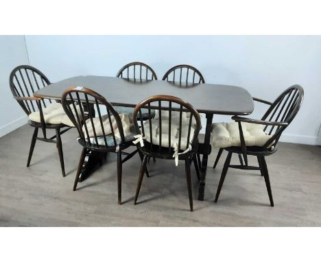 ERCOL DINING TABLE AND SIX CHAIRS, along with an oak dresser82cm high, 83cm wideQty: 8Dining table in overall good condition 