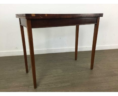 EDWARDIAN MAHOGANY TURN OVER CARD TABLE, on square tapered legs74cm high, 89cm wide