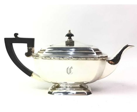 SILVER PLATED THREE PIECE TEA SERVICE, AND OTHER SILVER PLATED WARE including entree dishes and tankards