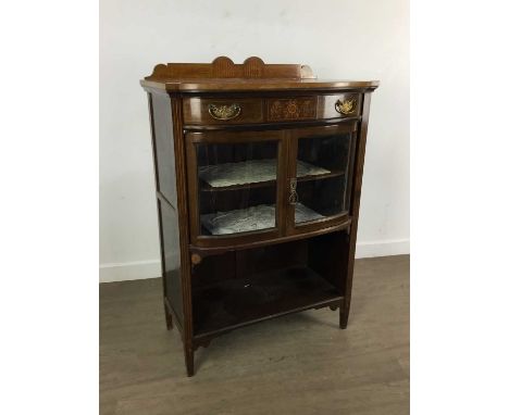 LATE VICTORIAN INLAID MAHOGANY SIDE CABINET, with single drawer, over two glazed doors, with open shelf107cm high, 73cm wide