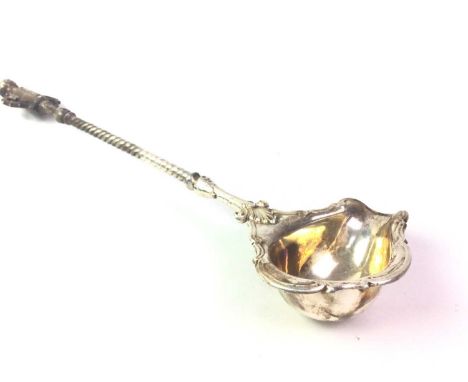 WHITE METAL LADLE, ALONG WITH A COLLECTION OF OIL LAMP PARTS the ladle with twist handle, along with oil lamp parts including