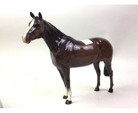 BESWICK FIGURE OF A HORSE, marked to underside, along with two Caithness glass vaseshorse 19cm highQty: 2
