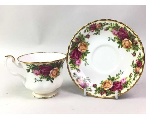 ROYAL ALBERT TEA, COFFEE AND DINNER SERVICE, OLD COUNTRY ROSES PATTERN  including teapot, coffee pot, cups and saucers, plate