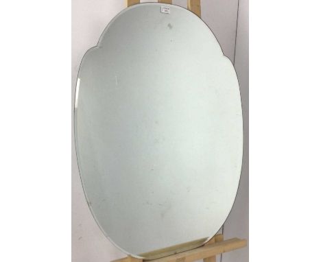 OVAL FRAMELESS WALL MIRROR, AND OTHER ITEMS  comprising a small oblong mirror and a wall barometerthe oval mirror 91cm highPh