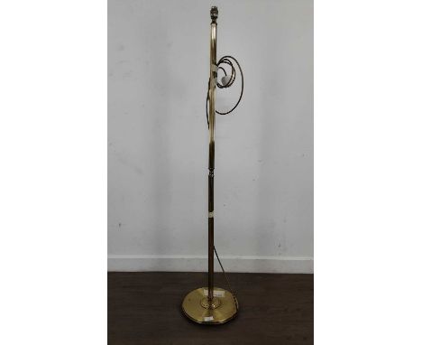BRASS FLOOR LAMP, LATE 20TH CENTURY the column raised on a stepped circular base130cm high