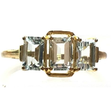 AQUAMARINE RING, in nine carat gold, size R 1/2, along with two silver examples