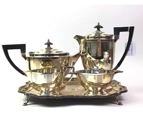 ART DECO FOUR PIECE SILVER PLATED TEA AND COFFEE SERVICE, by Walker &amp; Hall, along with a further bowl and a silver plated