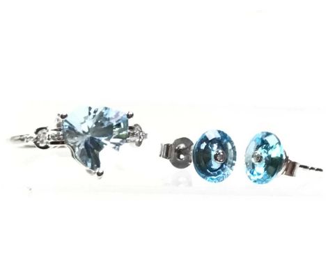 TOPAZ RING AND A PAIR OF EARRINGS, BY GLENN LEHRER the ring in nine carat white gold, size R 1/2, the earrings marked 10KCut 
