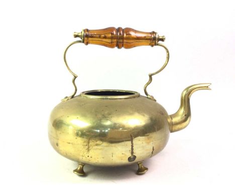 BRASS CRESTED CHARGER, AND OTHER BRASS WARE, the charger of shaped circular form, decorated with a stag crest, along with a p