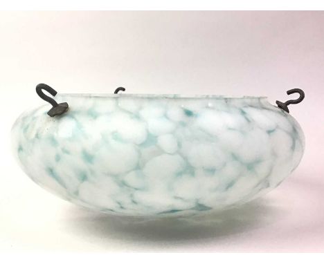 ART DECO BLUE MOTTLED GLASS PLAFONNIERE, EARLY 20TH CENTURY the light fitting with ceiling fixture and chain, along with a gl