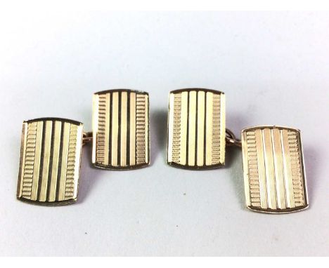 PAIR OF CUFFLINKS, IN NINE CARAT GOLD  with engine turned geometric designsQty: 3.8g