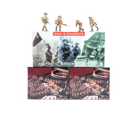 3 King & Country WW2 8th Army sets. British Army ‘Advance Under Fire’ – 4 soldiers Officer with revolver, soldier with heavy 
