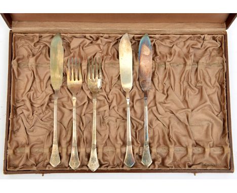 A part set of Third Reich silver plated cutlery,  comprising 3 fish knives and two forks, the flat handles engraved with Army