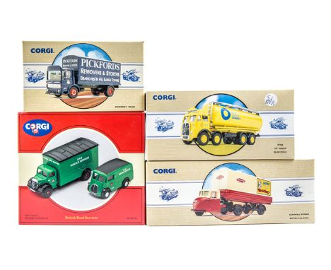 13 Corgi Classic vehicles/sets. 4x 2 vehicle sets – Thames Trader Dropside and Morris 1000 van – Wynn’s. Foden tanker and Bed