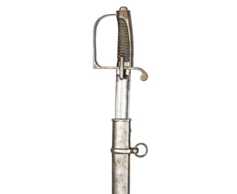 An early 19th century Continental cavalry troopers sword,  curved fullered blade 33½”, marked S & K at forte, steel stirrup h