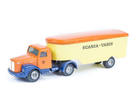 A Dutch Tekno Scania Vabis 76 normal control articulated box van. In Scania Vabis orange, yellow and dark blue livery, with D
