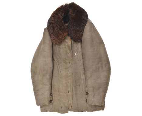 A German Third Reich period brown fur lined leather flying jacket,  with zip and button up pockets on each side, and with pri