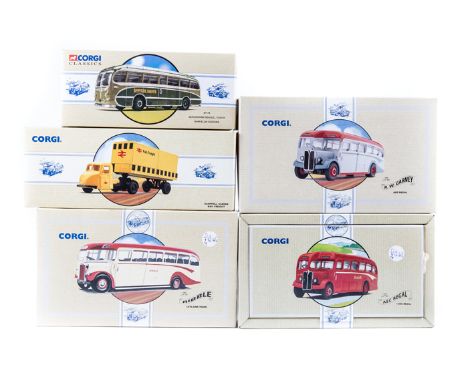 13 Corgi Classic vehicles/sets. 3x 2 vehicle sets- Burlingham Seagull and AEC Regal - Whittle’s. Guy Arab and Leyland Tiger –