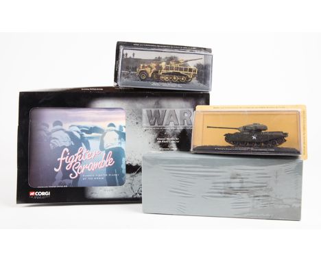 A quantity of Atlas Editions and Corgi aircraft, Naval ships and wartime related vehicles. Including aircraft; a Heinkel He-1