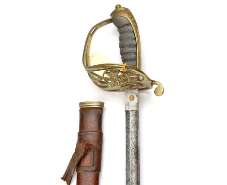 A Vic infantry officer’s 1845 pattern dress sword,  slender fullered straight blade 32”, etched on both sides with crowned VR