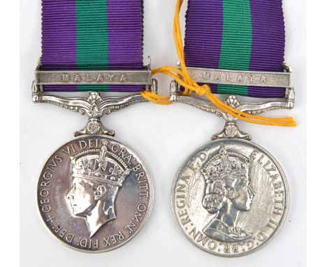 GSM 1918, 1 clasp Malaya,Geo VI issue (22773903 Sigmn G G Spiers R Sigs), NEF;  another  Malaya EIIR issue (2277856 Act Cpl H