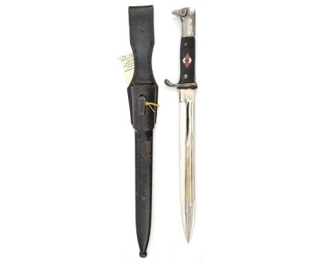 A Third Reich Hitler Youth parade bayonet,  plated blade 9¾”, by E Pack & Sohne, Solingen, the standard plated hilt having bi
