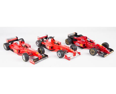 6 1:18 Ferrari F1 racing cars. 2x Pauls Model Art 1996 F310 RN1 M. Schumacher. 1997 F310/B RN5 M. Schumacher. Minichamps 1998