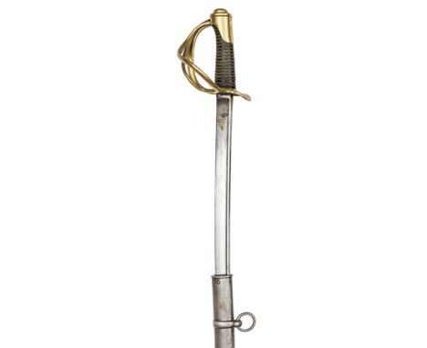 A French light cavalry trooper’s sword, curved pipe backed blade 36½”, marked “Manufre Rale de Klingenthal Fevr 1829 S.a” on 