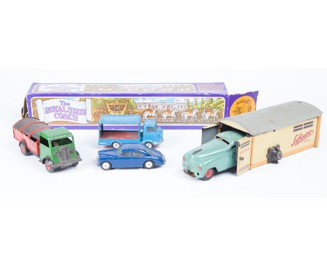 A small quantity of diecast and tinplate toys by Corgi, Schuco, Tri-ang Minic, etc. A Schuco Garage (1500) with tinplate cloc