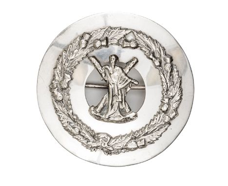 An interesting drum major’s polished WM plaid brooch of the Glasgow Higlanders with St Andrew and cross to centre, scratched 