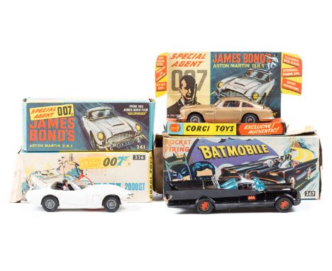 3 Corgi Toys TV/Film related vehicles. James Bond Aston Martin DB5 (261) 1st type in metallic gold, complete with red interio