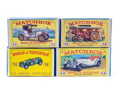 12 Matchbox Models of Yesteryear in 2nd Series boxes. A 1910 Benz Limousine (Y-3), a 1909 Opel Coupe (Y-4), 2x 1929 Bentley (