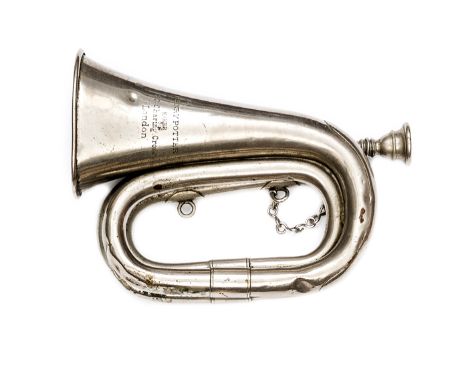 A scarce small WM bugle of the Army Cyclist Corps, flattened muzzle marked “Henry Potter, Maker, 30 Charing Cross, London”, w