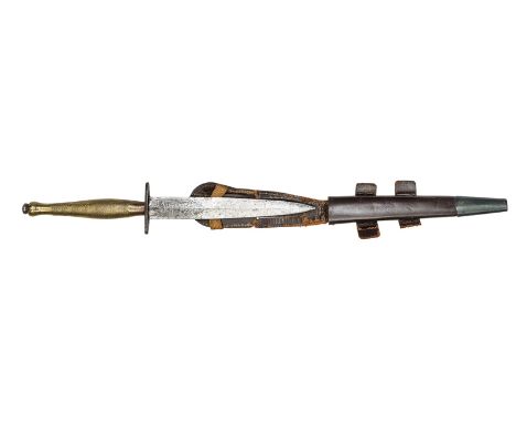 A WWII Second pattern FS military knife, DE blade 6½” with Wilkinson logo at forte, darkened crossguard, chequered steel grip