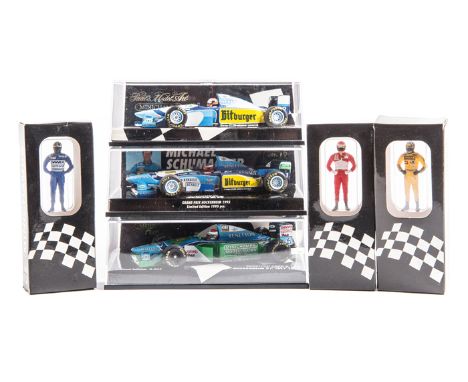 9 Minichamps/Paul’s Model Art 1:43 F1 cars. 4x Benetton Renault B 194/B 195; J. Herbert and 2x M. Schumacher. Benetton Ford B